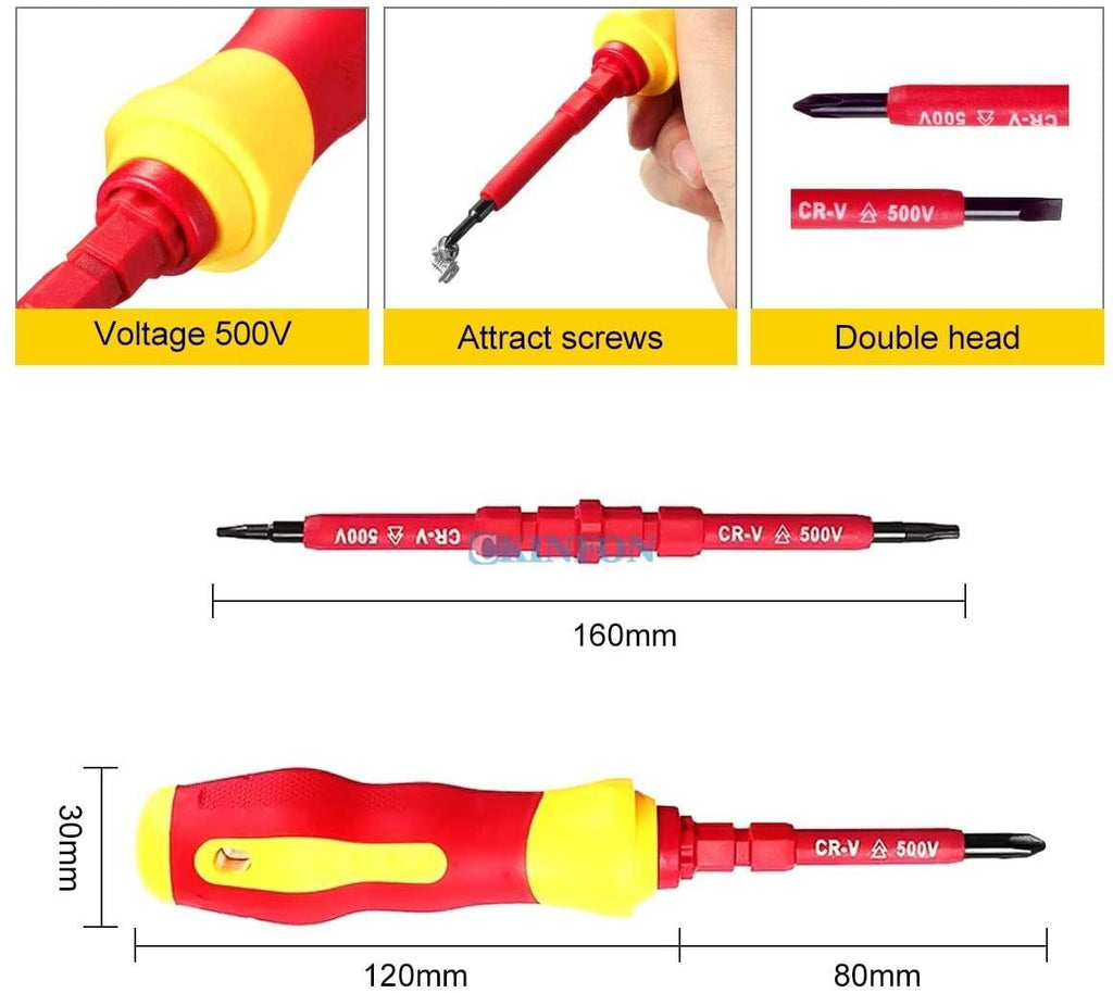Screwdriver DHL 50Set 8-In-1 Multi-purpose Electrican Insulated Electric Screwdriver Repair Hand Tools Kit Set 500V Color:Red
