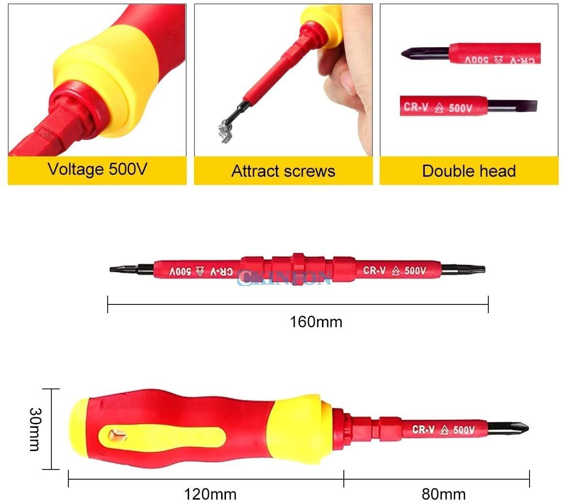 Screwdriver DHL 50Set 8-In-1 Multi-purpose Electrican Insulated Electric Screwdriver Repair Hand Tools Kit Set 500V Color:Red