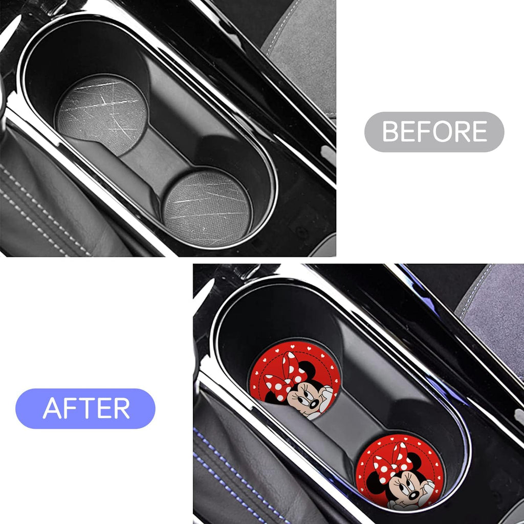 Car Cup Holder Coaster 2PCS Cute Car Coasters for Minnie Mouse 2.75" Car Interior Cup Holder Insert Coaster Funny Car Decoration Women Gifts from FLYEEGO
