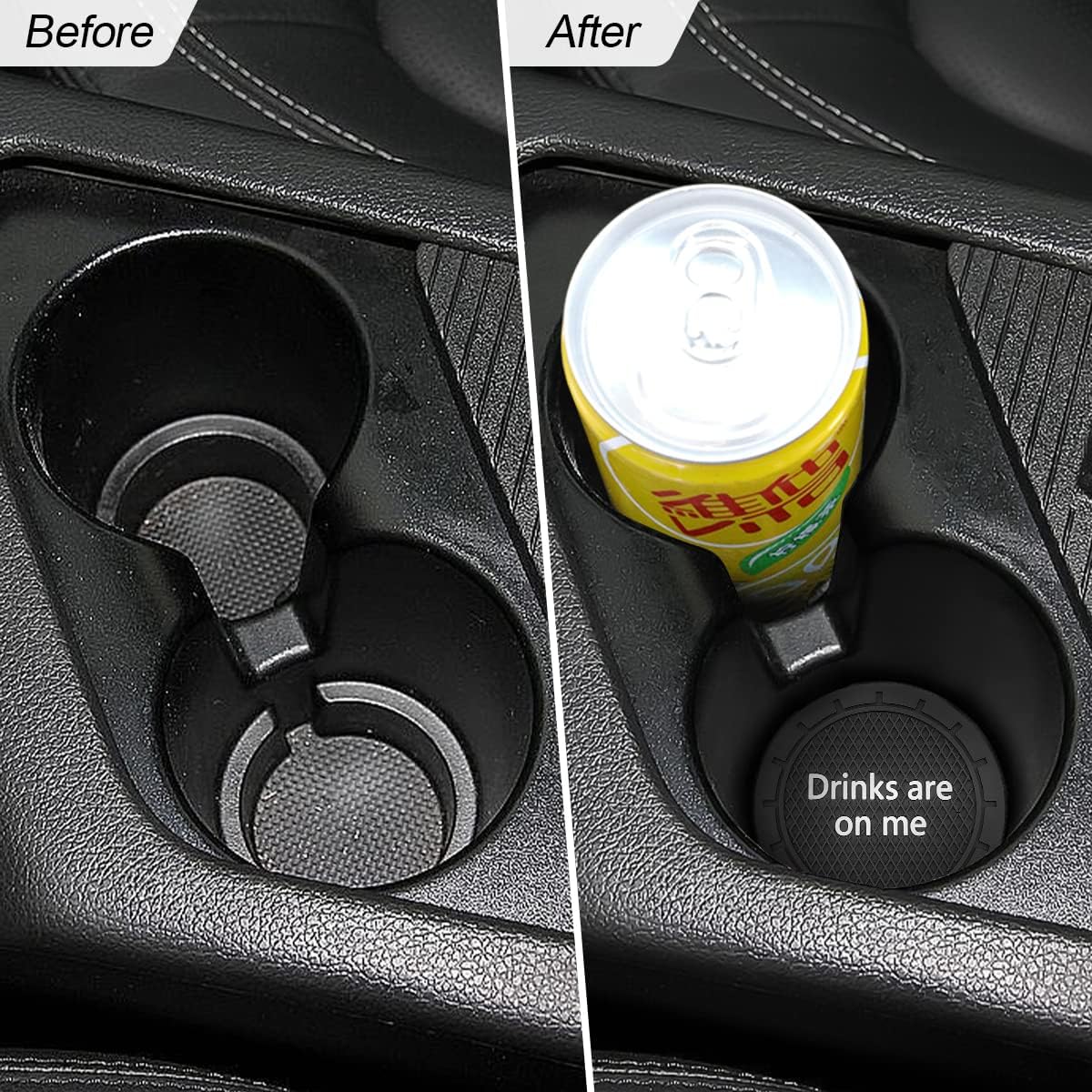 8sanlione Car Cup Coaster, 4Pcs 2.75 Inch Auto Cup Holder Insert Coasters, Non-Slip Waterproof Embedded Drink Mat, Automotive Interior Accessories for Men and Women (B Black/4PCS)