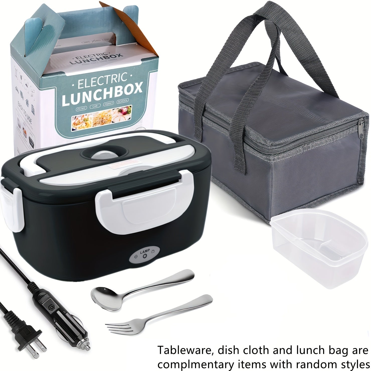 Electric Lunch Box Food Warmer Portable For Car &amp; Home - Leak Proof, Lunch Microwave For Truckers With  Steel Container 50.72 oz, 110V/12V/24V