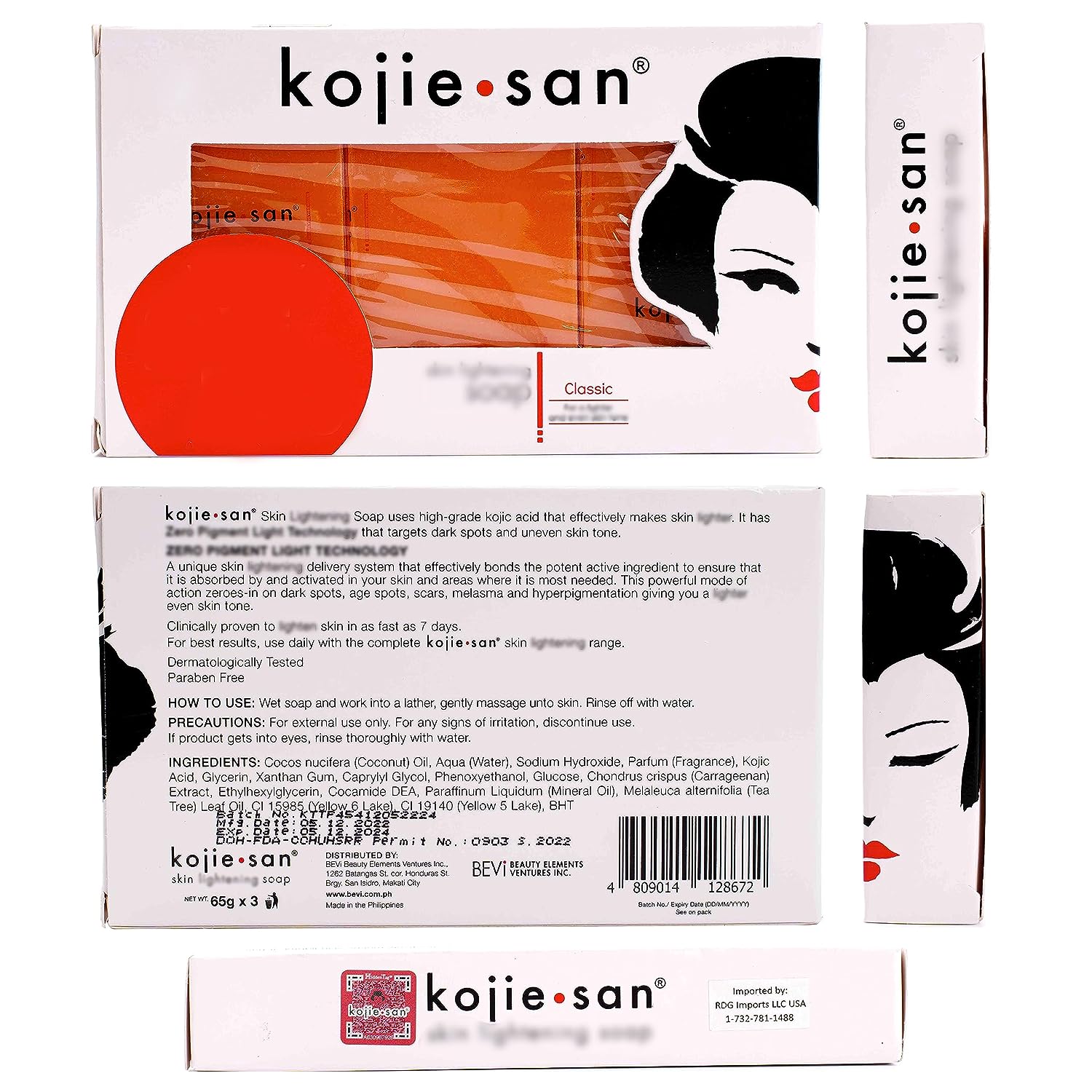 Kojie San Skin Brightening Soap - Original Kojic Acid Soap for Dark Spots, Hyperpigmentation, &amp; Scars with Coconut &amp; Tea Tree Oil - 65g x 3 Bars