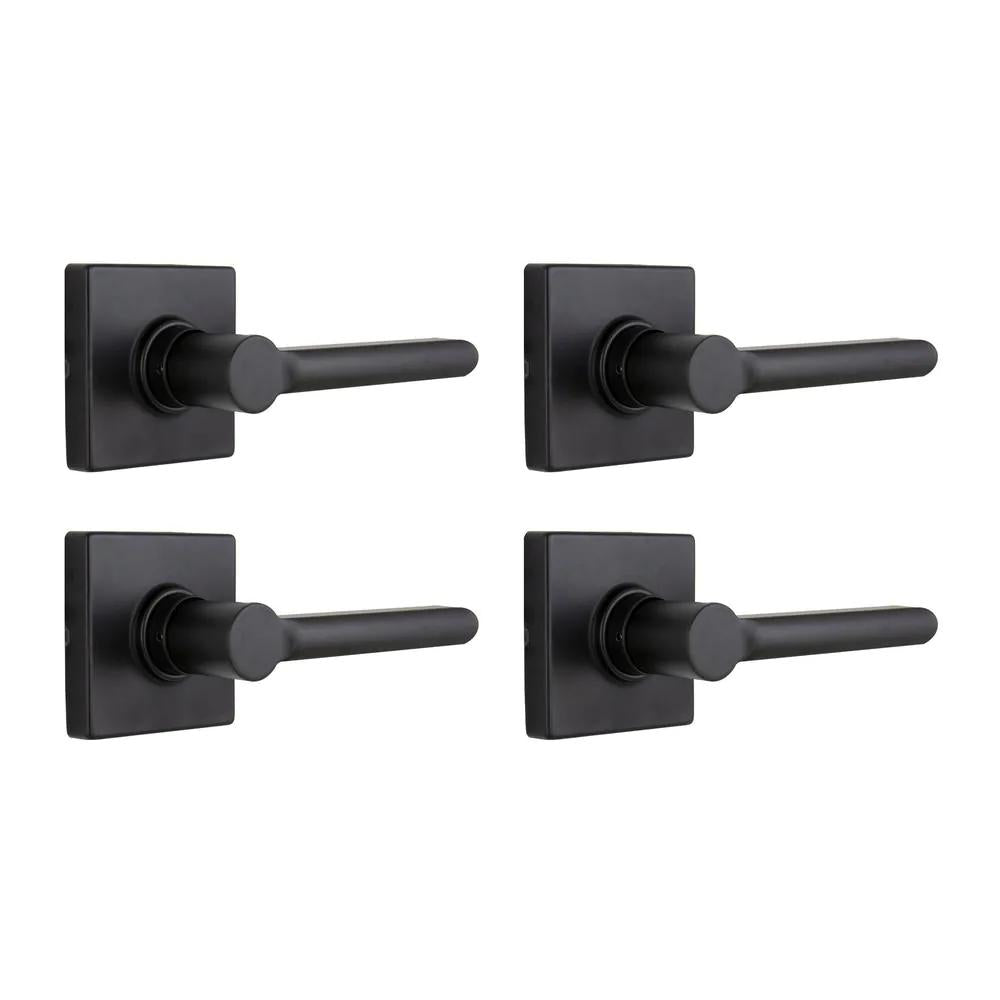 TonbridMatte Black Hall and Closet Door Lever with Square Rose (4-Pack)