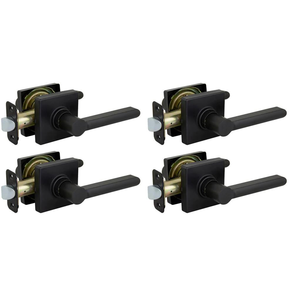 TonbridMatte Black Hall and Closet Door Lever with Square Rose (4-Pack)