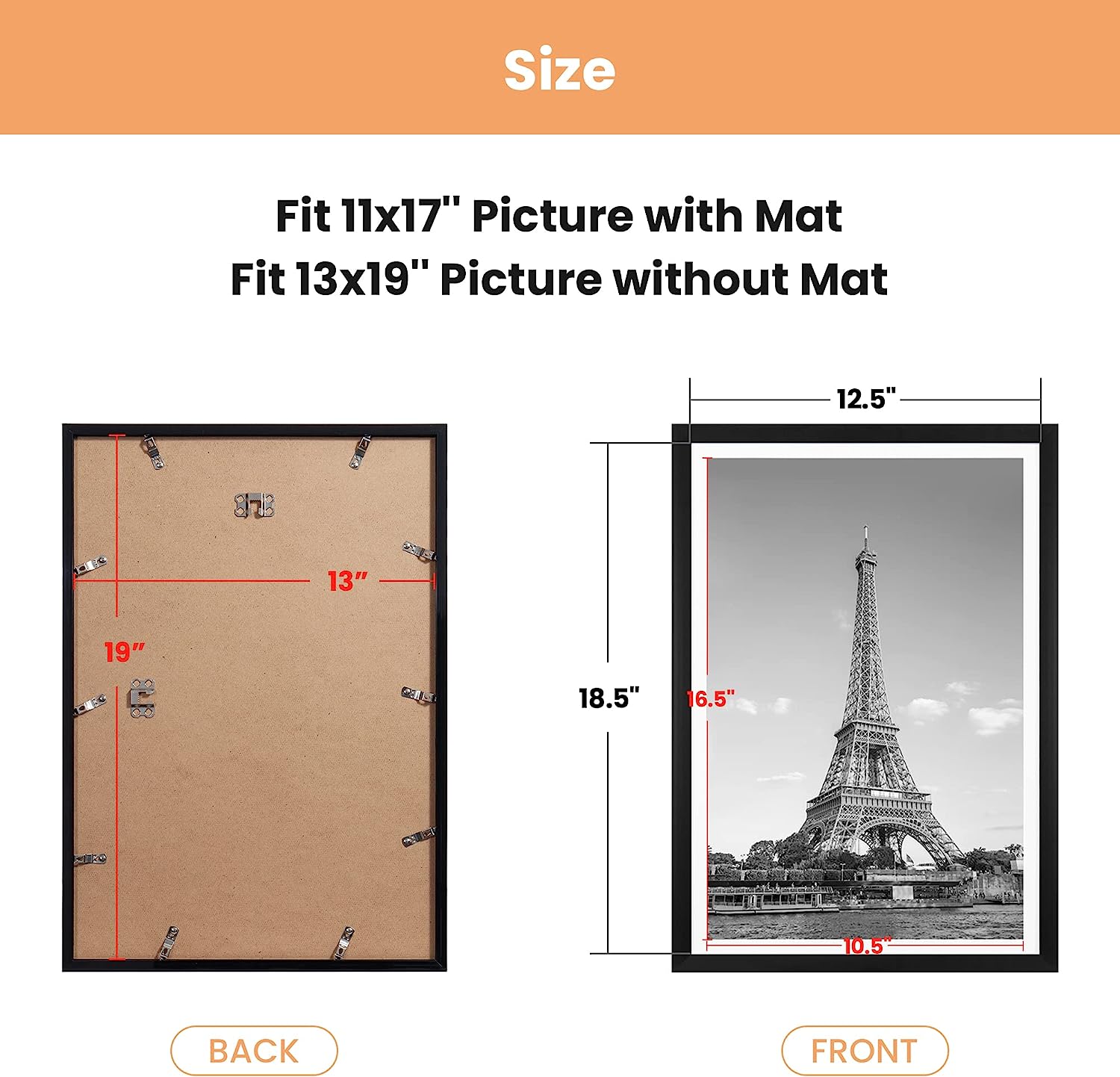 upsimples 13x19 Picture Frame Set of 5,Display Pictures 11x17 with Mat or 13x19 Without Mat,Wall Gallery Photo Frames,Black