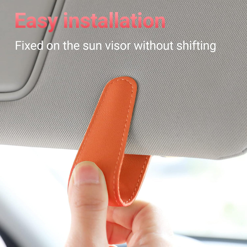 Sunglass Holder for Car Visor Sunglasses Clip Magnetic Leather Glasses Eyeglass Holder Truck Car Interior Accessories Universal for Woman Man -Orange
