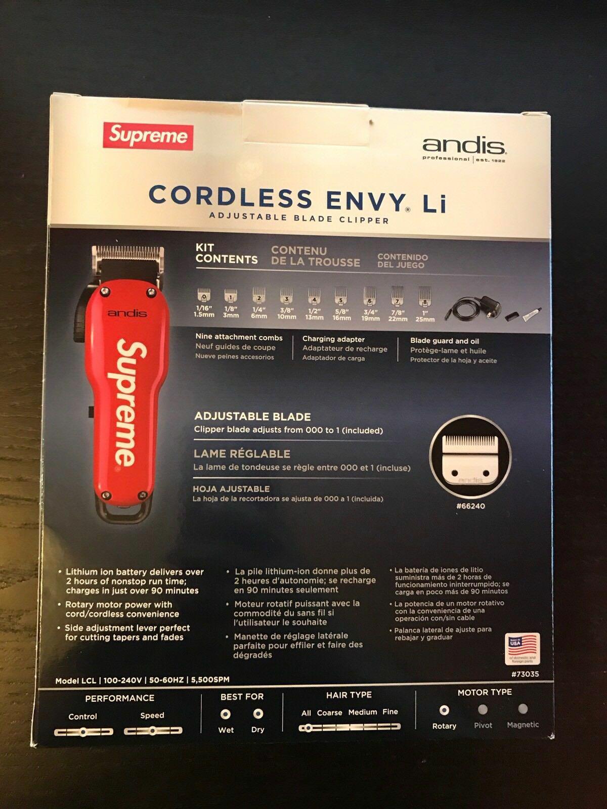 SUPREME X ANDIS CORDLESS ENVY Lit ADJUSTABLE BLADE CLIPPER