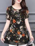 Round Neck Chiffon Printed Blouse