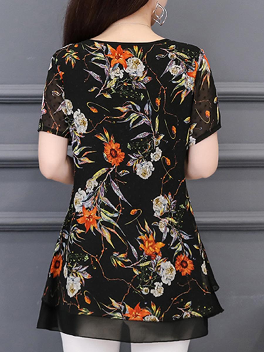 Round Neck Chiffon Printed Blouse