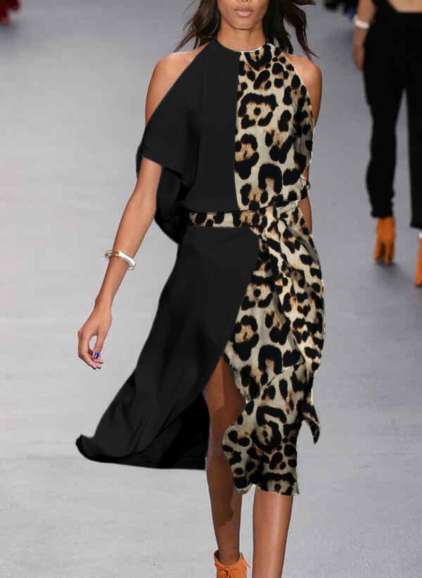 Women's leopard print patchwork dress