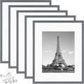 upsimples 16x20 Picture Frame Set of 5, Display Pictures 11x14 with Mat or 16x20 Without Mat, Wall Gallery Poster Frames, Dark Gray