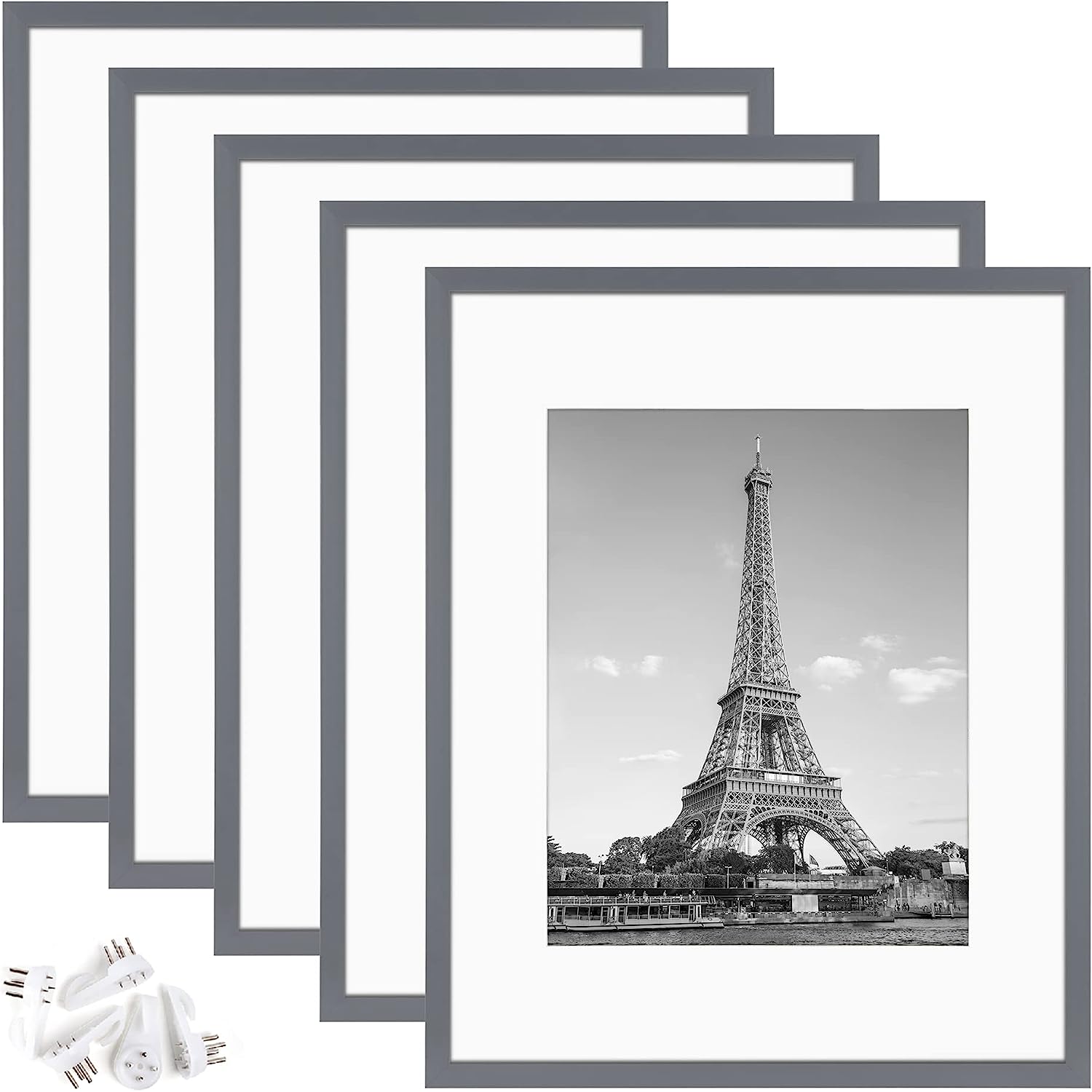 upsimples 16x20 Picture Frame Set of 5, Display Pictures 11x14 with Mat or 16x20 Without Mat, Wall Gallery Poster Frames, Dark Gray