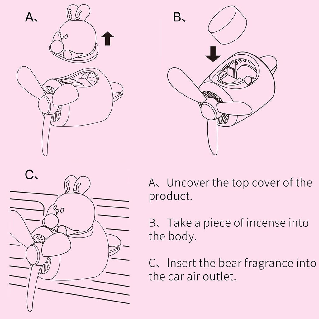 Cacacece Car Air Fresheners Cute Cartoon Rabbit Pilot Car Diffuser Rotating Propeller Auto Air Outlet Creative Car Perfume Fragrance Automotive Decoration Accessories Air Fresheners for Cars