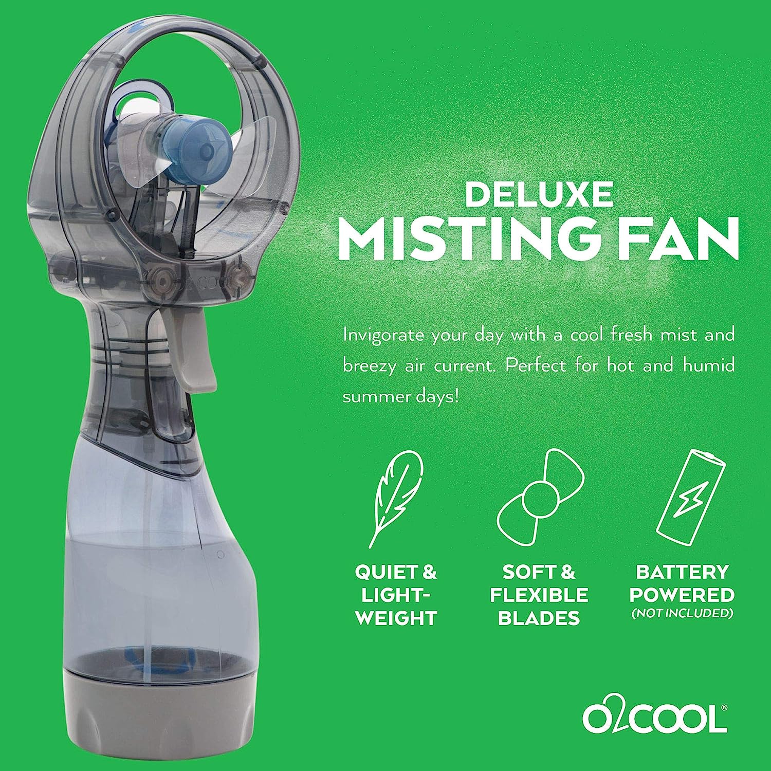 O2COOL Deluxe Handheld Battery Powered Water Misting Fan (Grey)