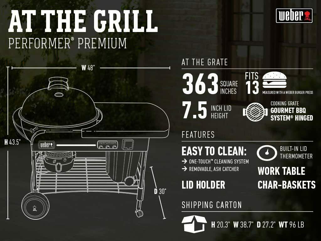 15401001 Performer Premium Charcoal Grill, 22-Inch, Black