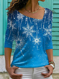 V-neck Star Print Casual Long-sleeved T-shirt