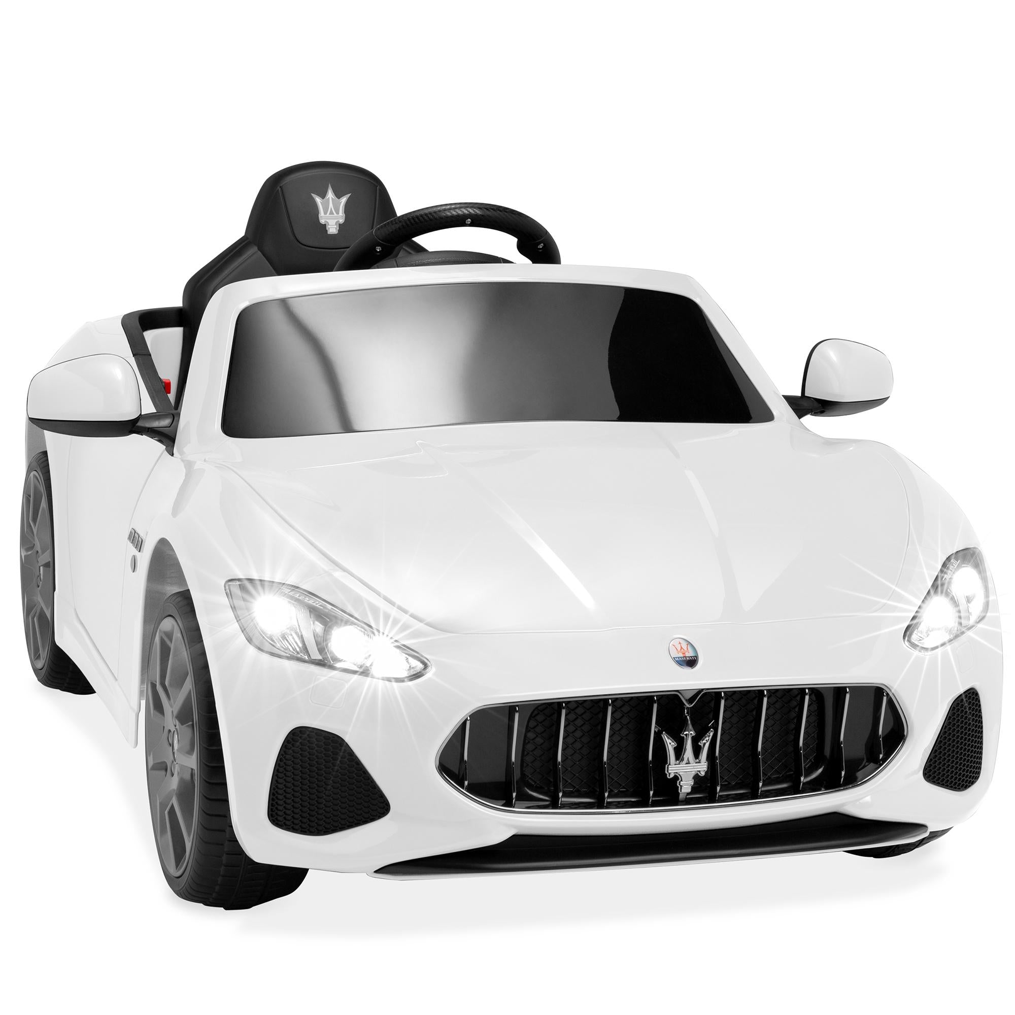 Kids 12V Licensed Maserati GranCabrio Ride On Sports Car w/ Remote Control, AUX, LED Lights - White