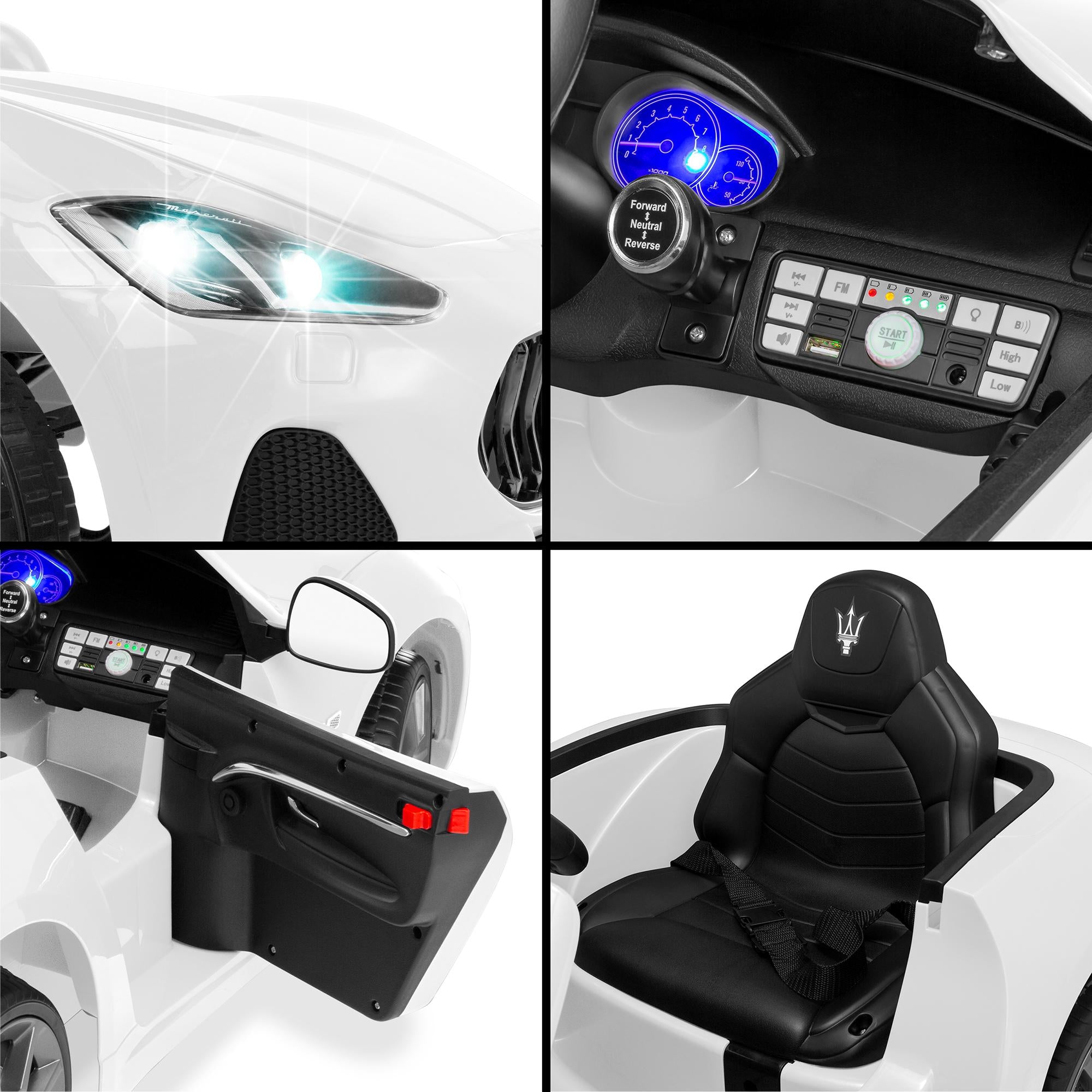 Kids 12V Licensed Maserati GranCabrio Ride On Sports Car w/ Remote Control, AUX, LED Lights - White