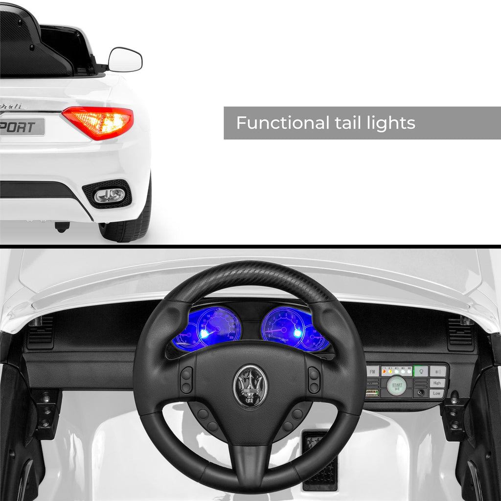 Kids 12V Licensed Maserati GranCabrio Ride On Sports Car w/ Remote Control, AUX, LED Lights - White