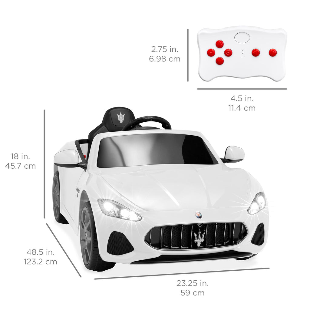 Kids 12V Licensed Maserati GranCabrio Ride On Sports Car w/ Remote Control, AUX, LED Lights - White