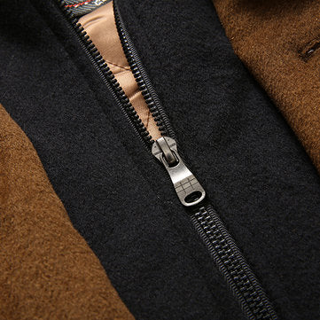 dual collar winter spring business casual pockets wool coat for men