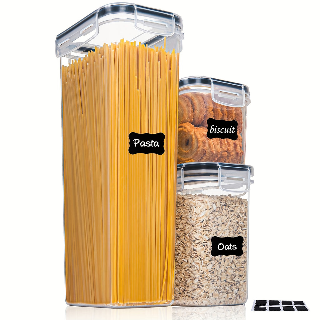 3/4/7pcs Plastic Airtight Food Containers For Kitchen Organization With Lids, 24 Labels, 1 Marker For Cereal And Flour StoraContainers PP Material