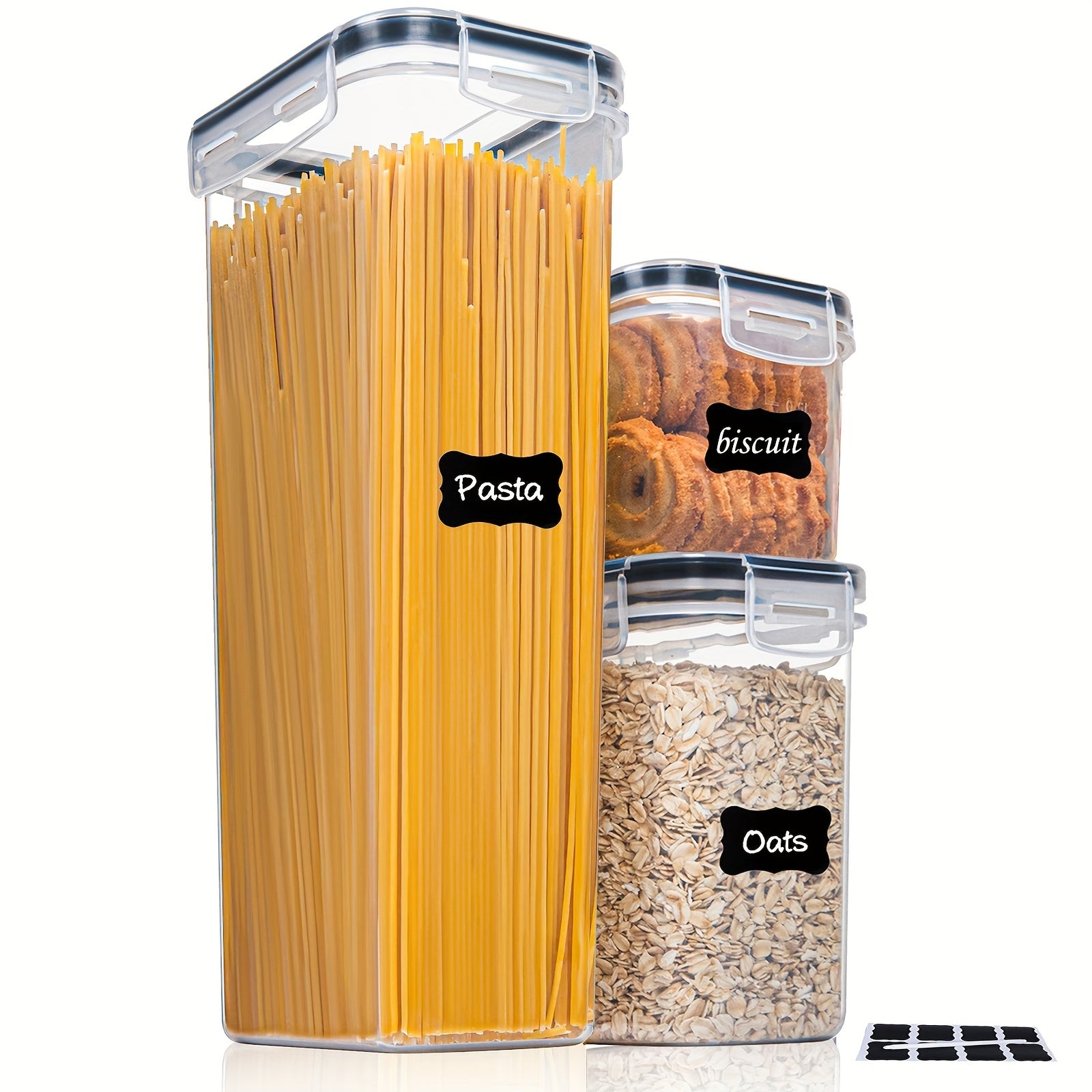 3/4/7pcs Plastic Airtight Food Containers For Kitchen Organization With Lids, 24 Labels, 1 Marker For Cereal And Flour StoraContainers PP Material