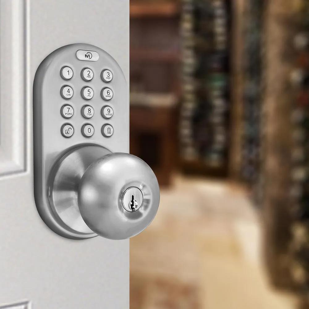 Satin Nickle Single-Cylinder Electronic Door Knob with Keyless Back-Lit Keypad Entry