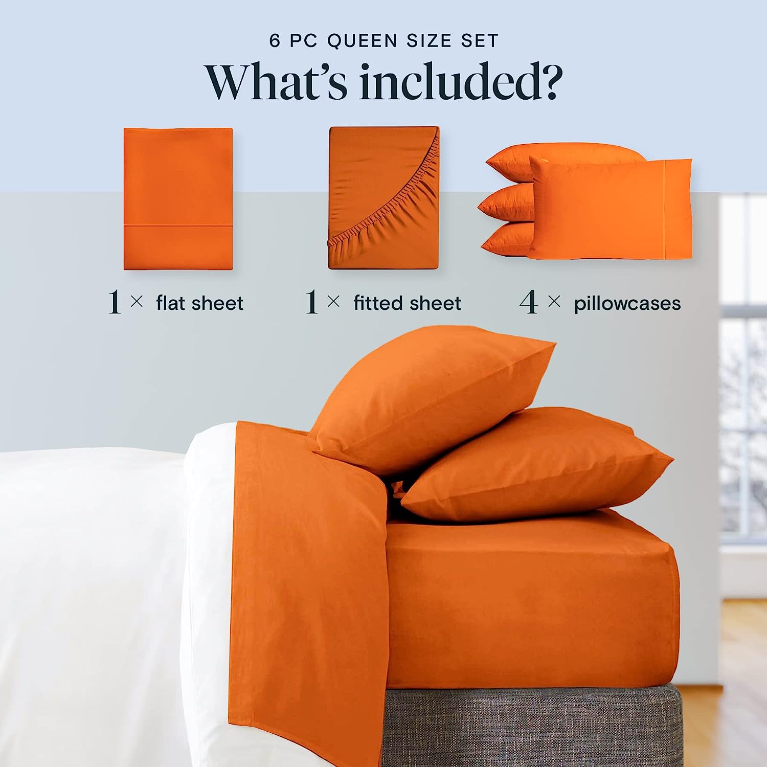 LuxClub 6 PC Full Size Sheet Set Bamboo Sheets Deep Pockets 18" Eco Friendly Wrinkle Free Cooling Sheets Machine Washable Hotel Bedding Silky Soft - Autumn Orange Full
