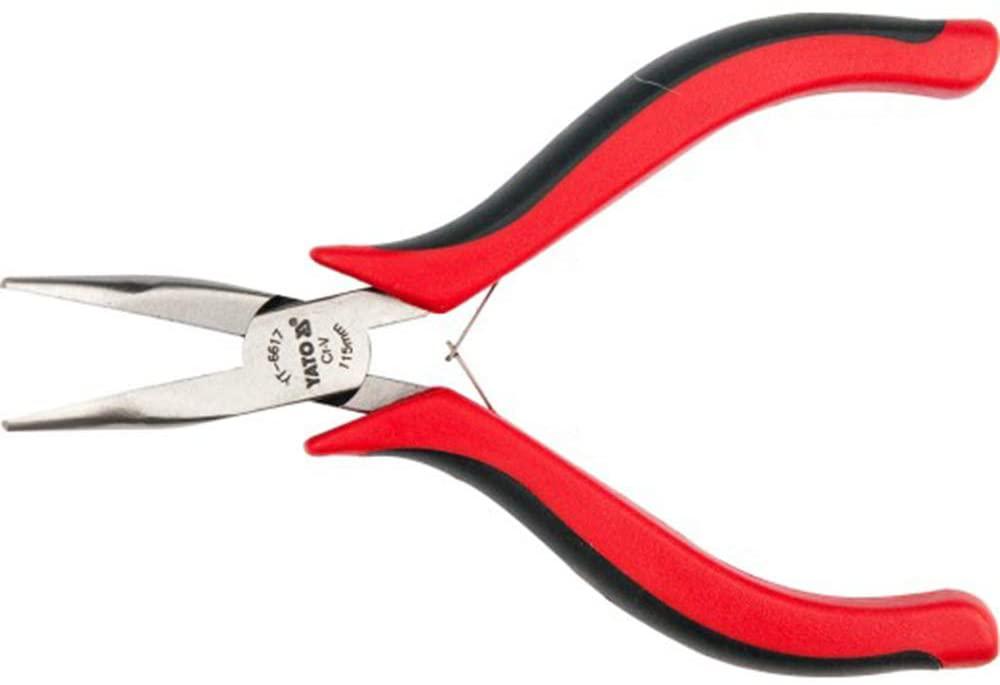 Yato YT-6617 Mini Pliers Bent Nose 115mm|HRC 55-62|TPR/PVC 3 colour handle| Cr-Ni|DIN 5749|Plier Tools|Plier for Home|Plier Knife|Industrial Tools|Combination Plier|Insulated|Red-Silver|Electrical