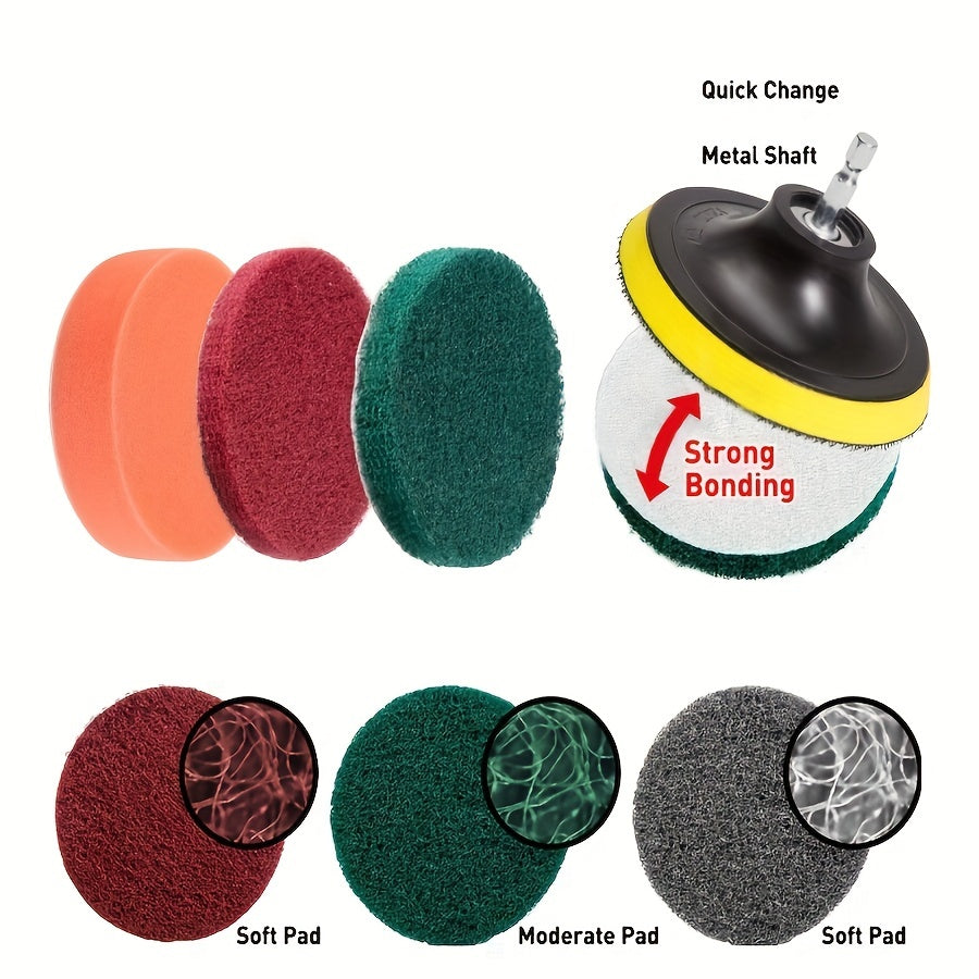 Drill Brush, Power Scrubber Cleaning Brush Extended Long Attachment Set All Purpose Drill Scrub Brushes Car Polishing Pad Kit (Not Included Drill)