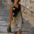 Fashion V-neck sleeveless butterfly print dress