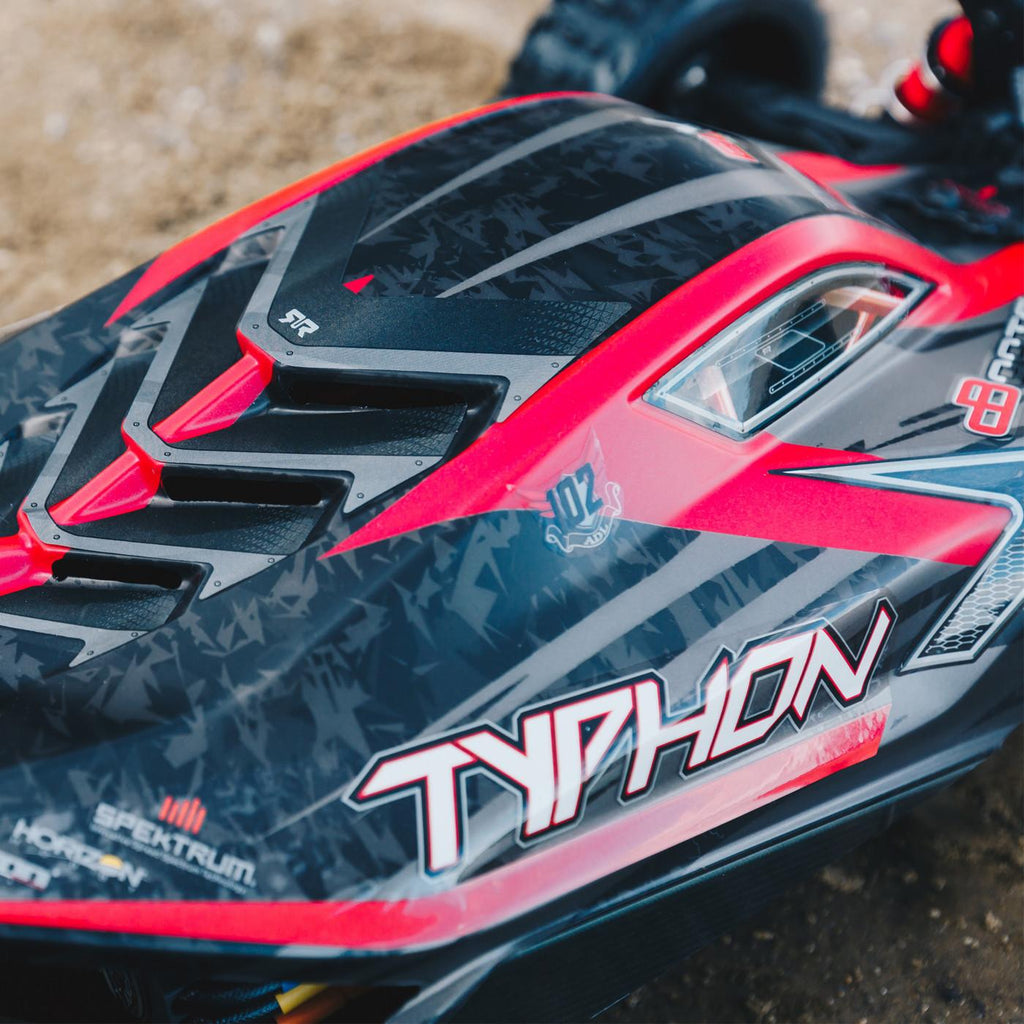 ARRMA 1/8 TYPHON 6S BLX 4WD Brushless By with Spektrum RTR, Red/Grey, ARA106046