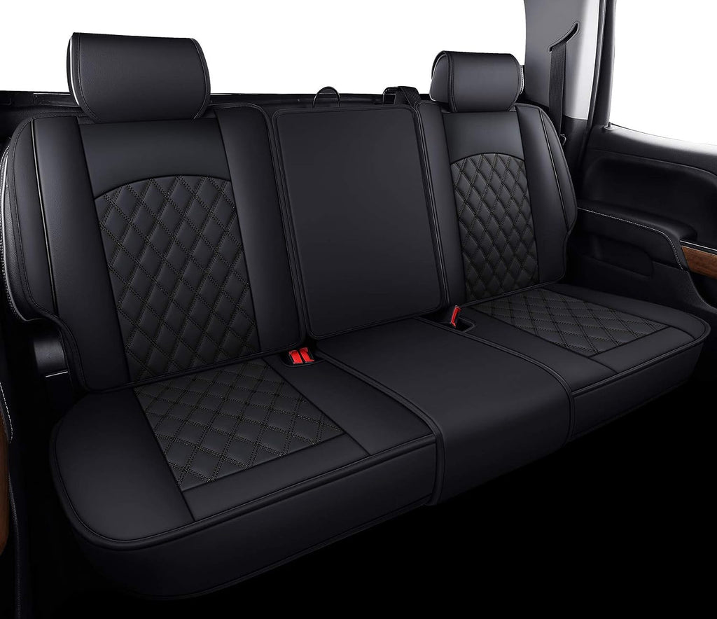 Aierxuan Back Seat Covers Compatioble with Chevy Silverado GMC Sierra Pickup Custom Fit 2007-2024 1500 2500HD 3500HD Crew Double Extended Cab Waterproof Leather Split Bench (Rear Seat/Black)