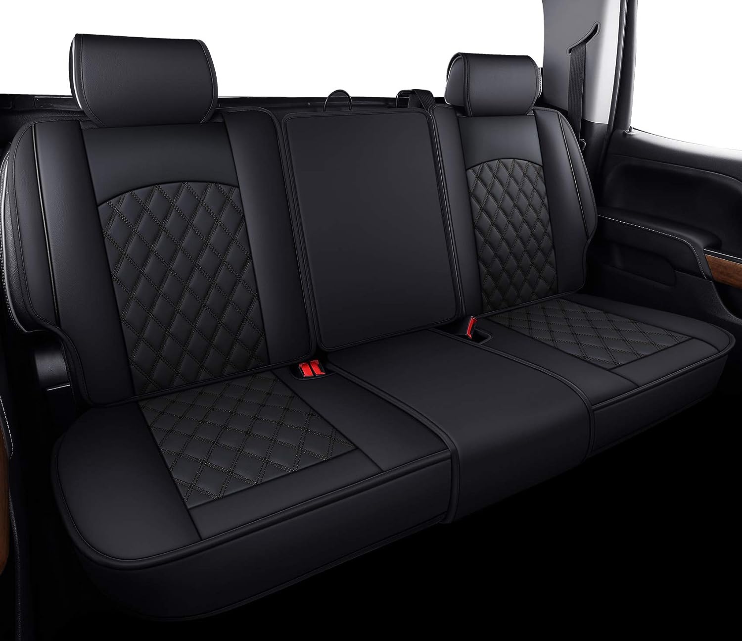 Aierxuan Back Seat Covers Compatioble with Chevy Silverado GMC Sierra Pickup Custom Fit 2007-2024 1500 2500HD 3500HD Crew Double Extended Cab Waterproof Leather Split Bench (Rear Seat/Black)