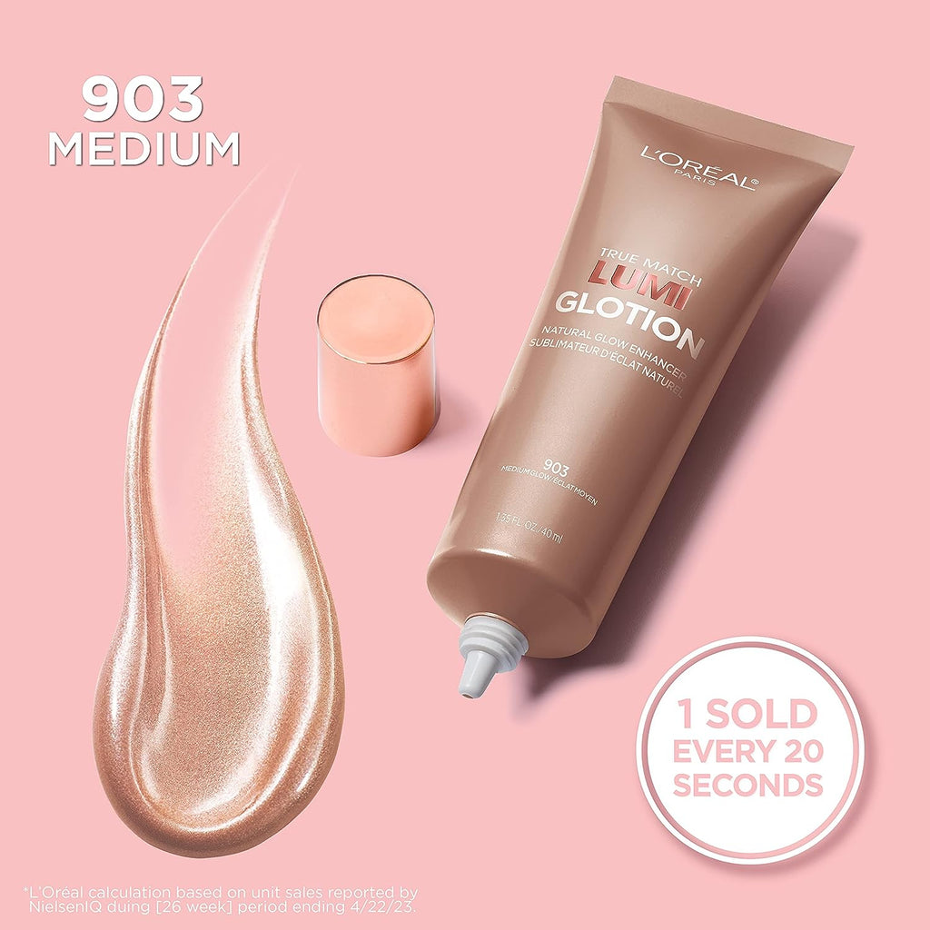 L'Oreal Paris Makeup True Match Lumi Glotion, Natural Glow Enhancer, Illuminator Highlighter Skin Tint,  All Day Radiant Glow Lotion -  Medium, 1.35 Ounces
