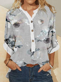 Fashion Flower Print Stand Collar Long Sleeve Casual Blouse