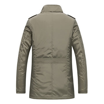men's casual business windproof thicken multi safe zipper pockets plaid warm trench coat