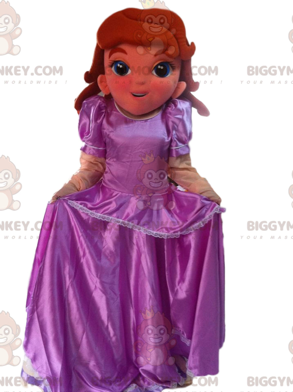 Princess BIGGYMONKEYMascot Costume with Purple Satin Dress