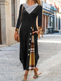 Casual Plaid Print Long Sleeves Maxi Dress
