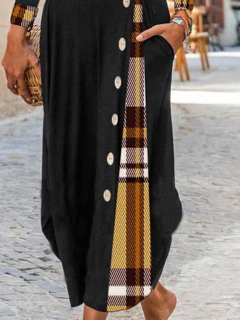 Casual Plaid Print Long Sleeves Maxi Dress
