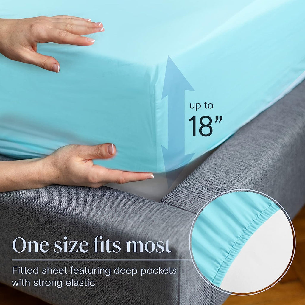 LuxClub 6 PC Queen Sheet Set Bamboo Sheets Deep Pockets 18" Eco Friendly Wrinkle Free Cooling Sheets Machine Washable Hotel Bedding Silky Soft - Aqua Queen