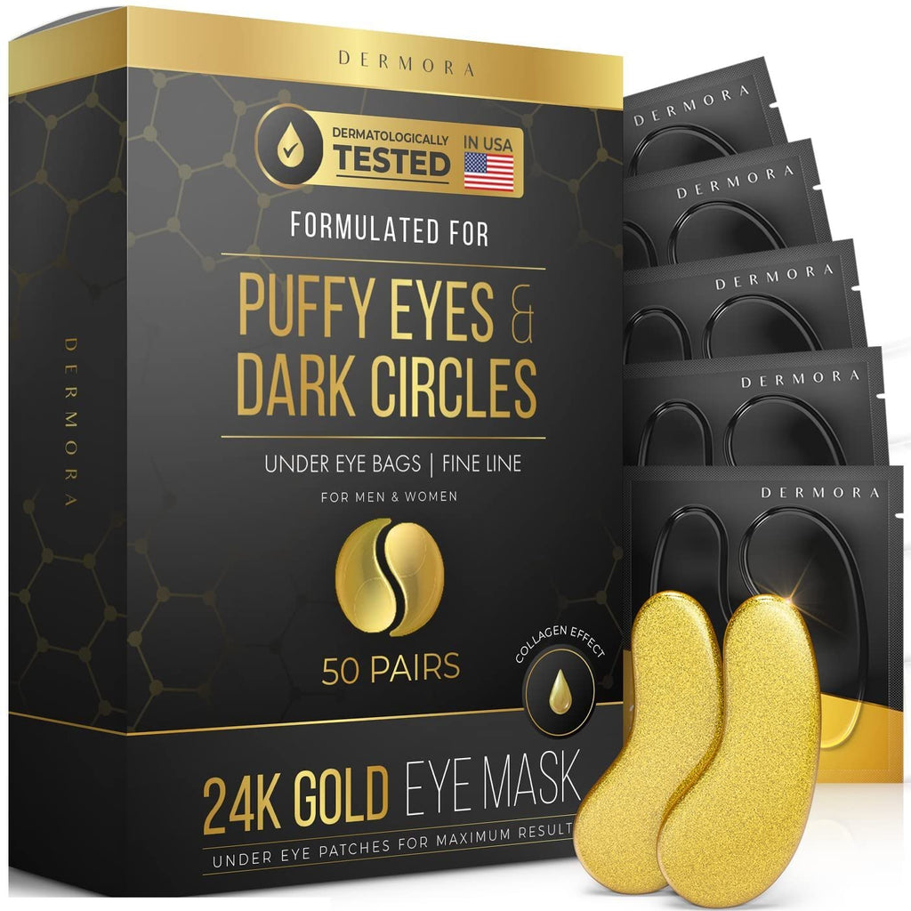 DERMORA Skin Treatment Mask 24K Gold Eye Mask - 50 Pairs Eye Gels - Rejuvenating Treatment for Dark Cirlce,Puffiness,Refresh,Revitalizing,Travel,Wrinkles