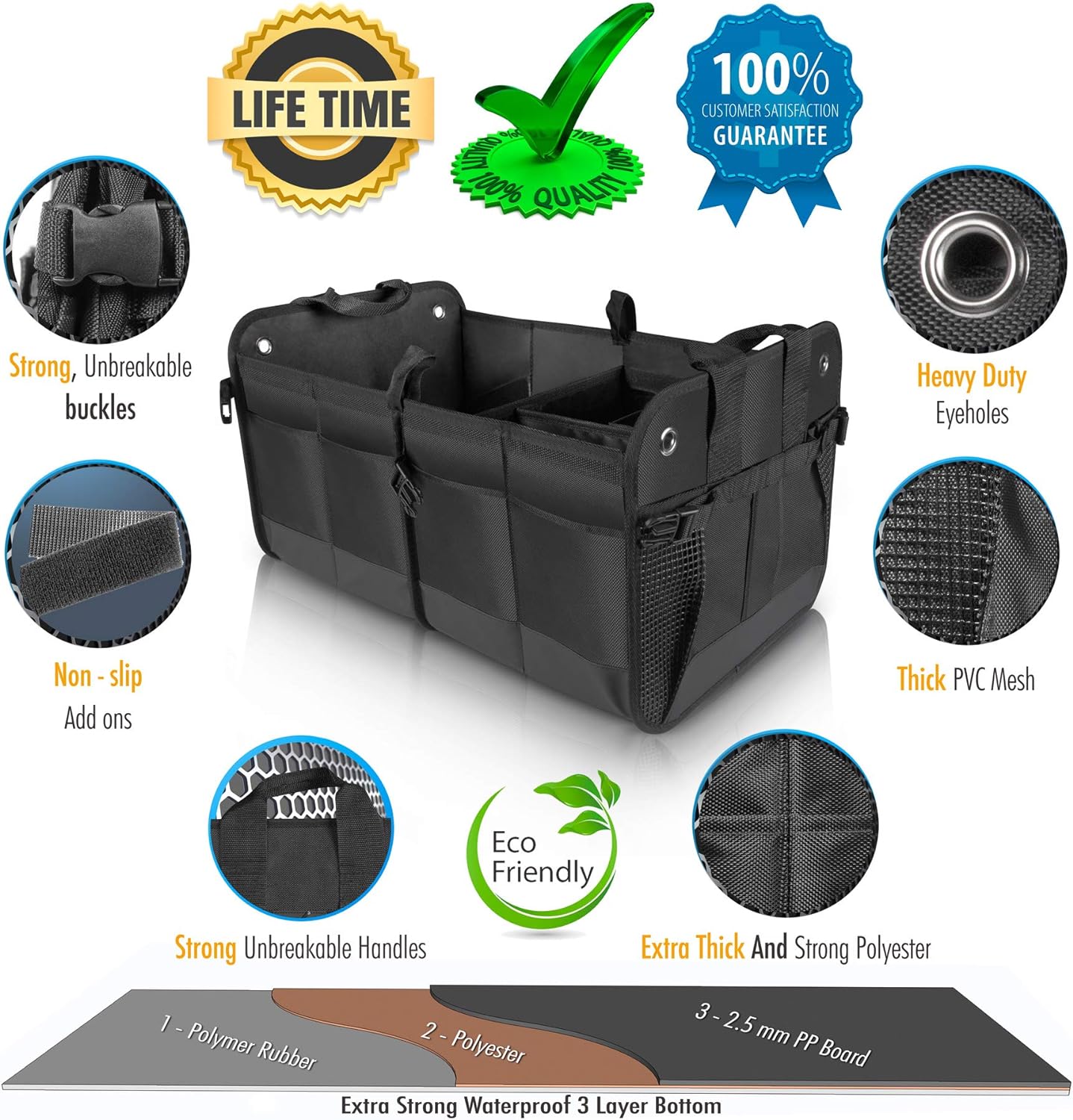 Starling's Car Trunk Organizer - Durable Storage SUV Cargo Organizer Adjustable (Black, 2 Compartments)