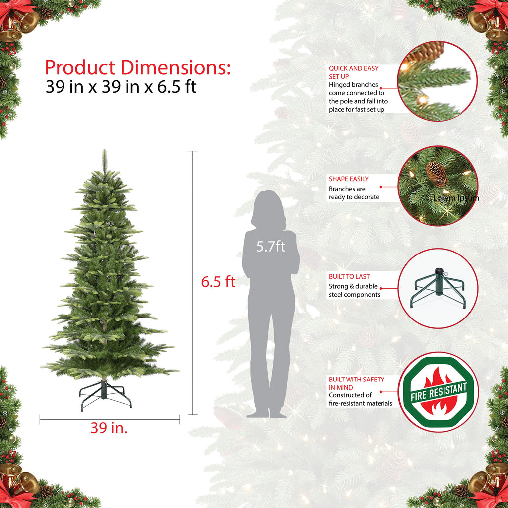 Puleo International 6.5 ft. Pre-Lit Slim Aspen Fir Artificial Christmas Tree with 350 UL-Listed Clear Lights