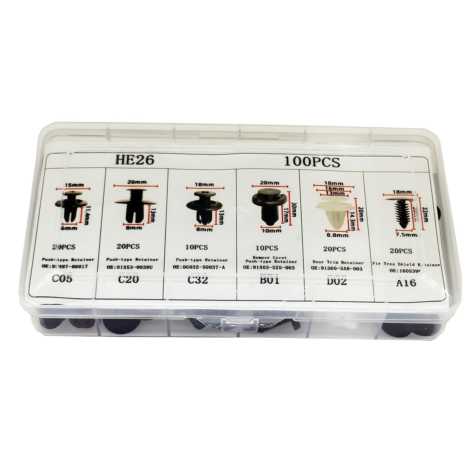 100pcs Auto Fastener Clip Car Fender Push Retainer Pin Rivet Bumper For Door Trim Panel Retainer Body Repair Tool Kit , Box Package