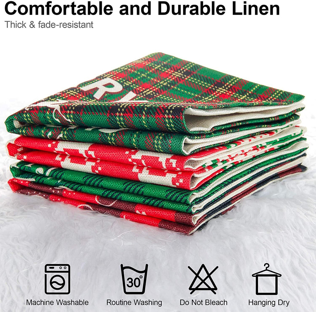 Christmas Throw Pillow Covers 18x18 Buffalo Plaid Pillow Case Xmas Green Red Pillowcase Rustic Throw Pillow Covers for Sofa Couch Holiday Christmas Decorations Invisible Zipper Pillowcase