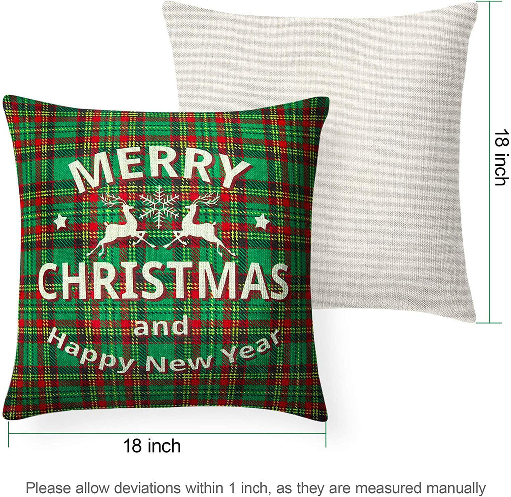Christmas Throw Pillow Covers 18x18 Buffalo Plaid Pillow Case Xmas Green Red Pillowcase Rustic Throw Pillow Covers for Sofa Couch Holiday Christmas Decorations Invisible Zipper Pillowcase