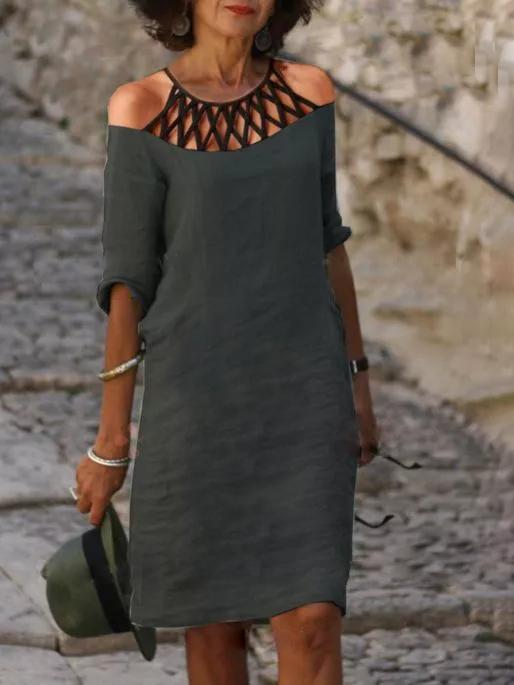 Vacation leisure solid color stitching dress