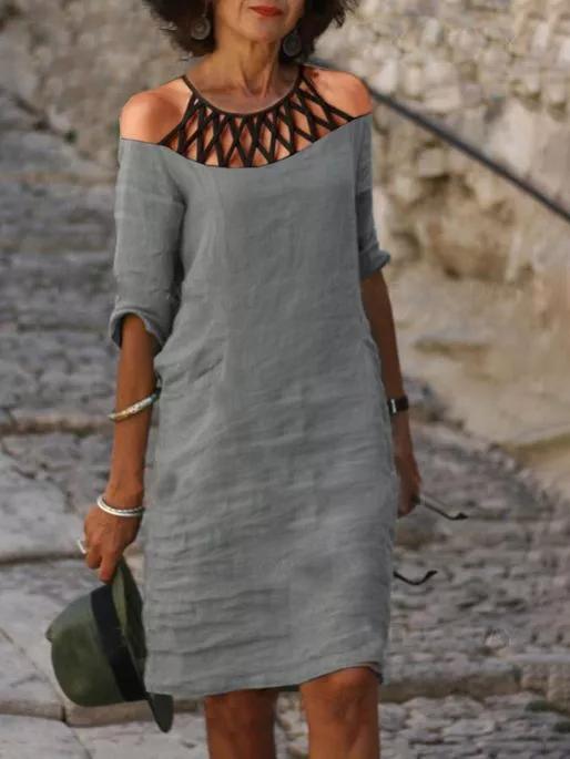 Vacation leisure solid color stitching dress